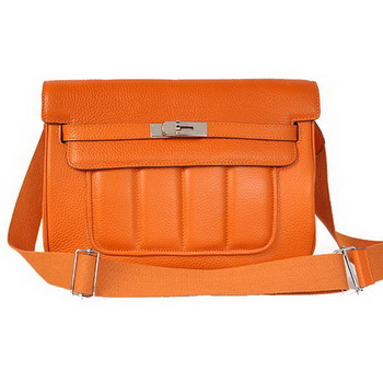 Hermes 2013 Orange Clemence Stripe Calf Leather Shoulder Bag